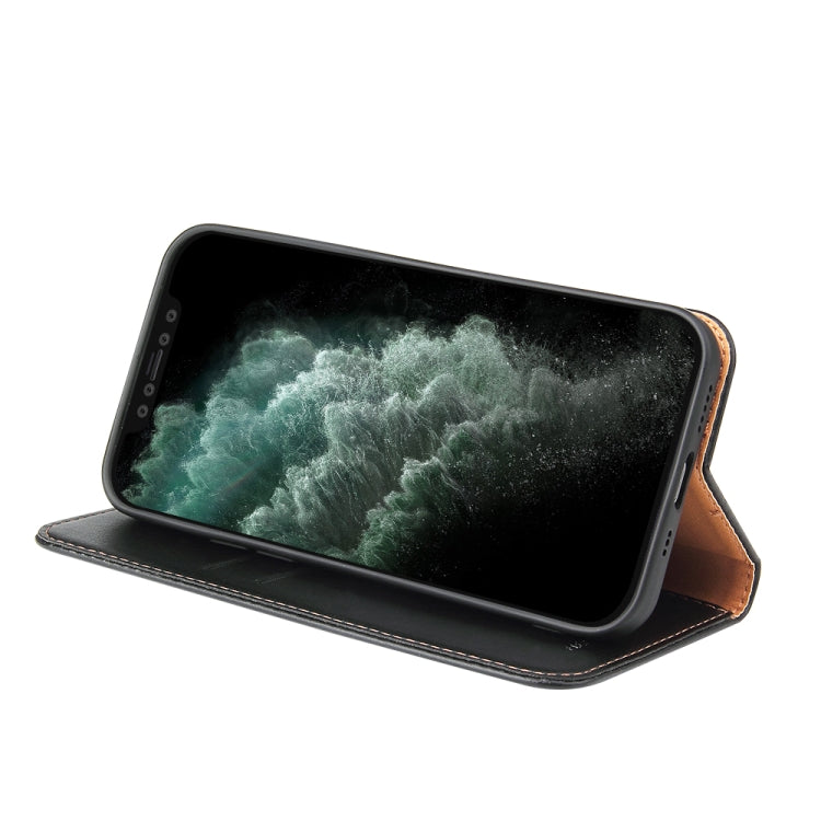 For iPhone 12 mini Fierre Shann PU Genuine Leather Texture Horizontal Flip Leather Case with Holder & Card Slots & Wallet(Black)