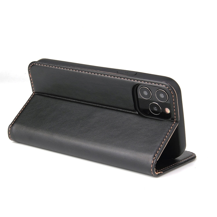 For iPhone 12 mini Fierre Shann PU Genuine Leather Texture Horizontal Flip Leather Case with Holder & Card Slots & Wallet(Black)