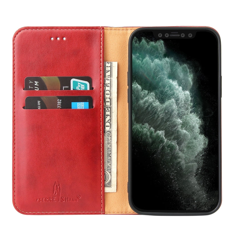 For iPhone 12 mini Fierre Shann PU Genuine Leather Texture Horizontal Flip Leather Case with Holder & Card Slots & Wallet(Red)