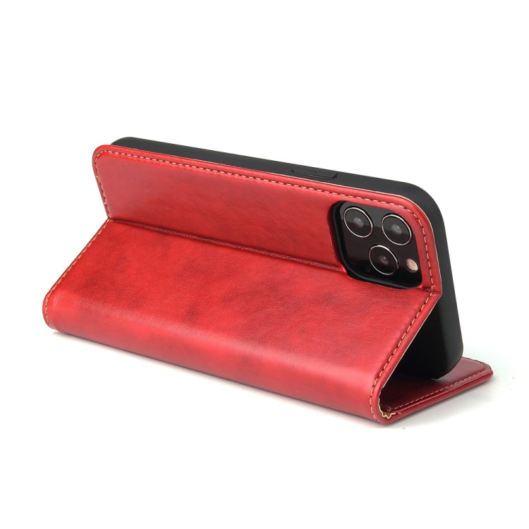 For iPhone 12 mini Fierre Shann PU Genuine Leather Texture Horizontal Flip Leather Case with Holder & Card Slots & Wallet(Red)