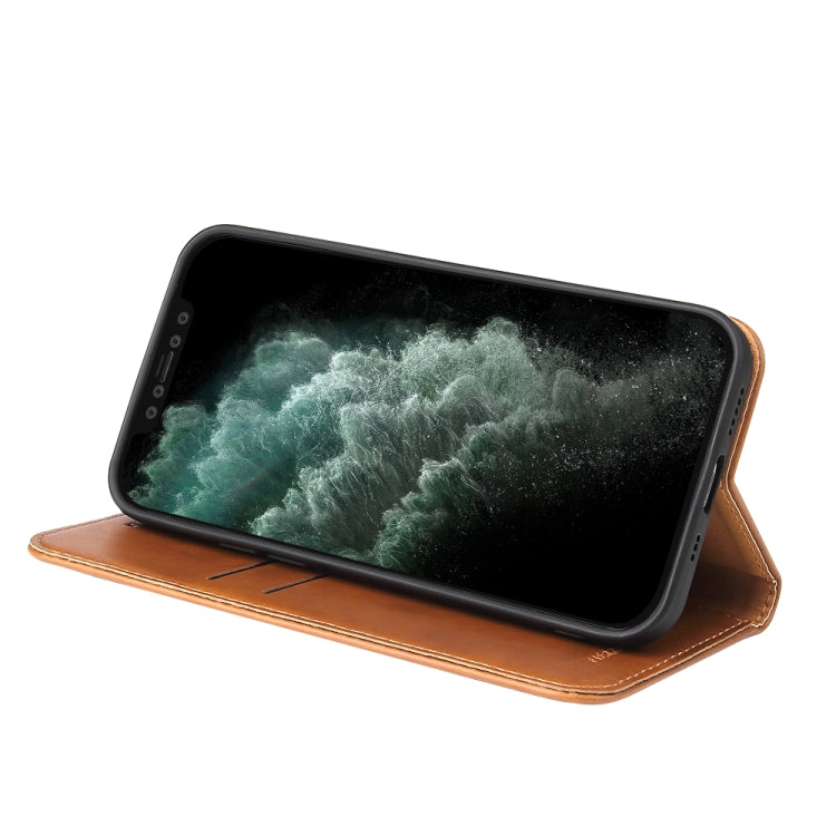 For iPhone 12 mini Fierre Shann PU Genuine Leather Texture Horizontal Flip Leather Case with Holder & Card Slots & Wallet(Brown)