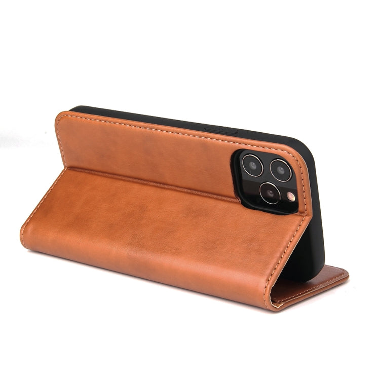 For iPhone 12 mini Fierre Shann PU Genuine Leather Texture Horizontal Flip Leather Case with Holder & Card Slots & Wallet(Brown)