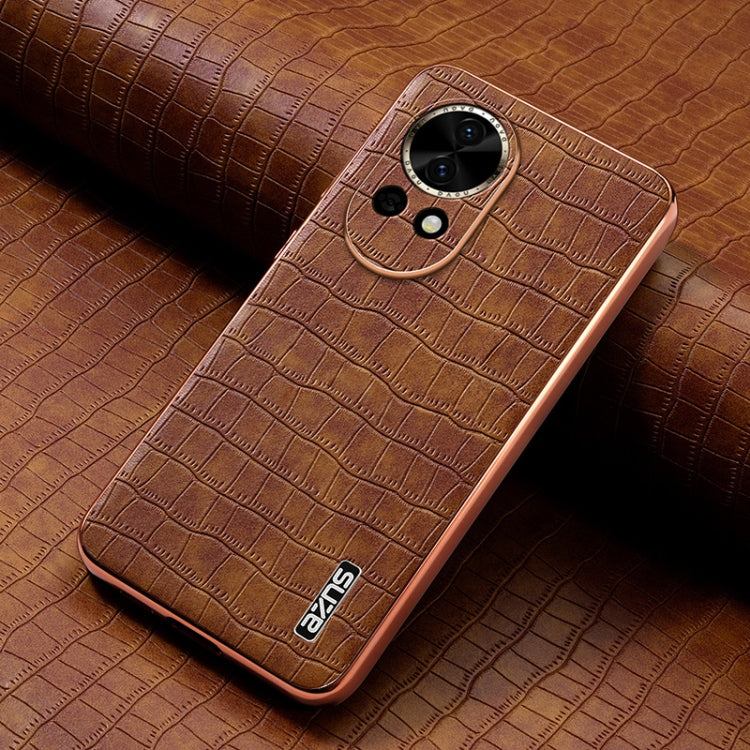 For Huawei nova 13 / nova 12 AZNS Electroplated Frame Crocodile Texture Full Coverage Phone Case(Brown)