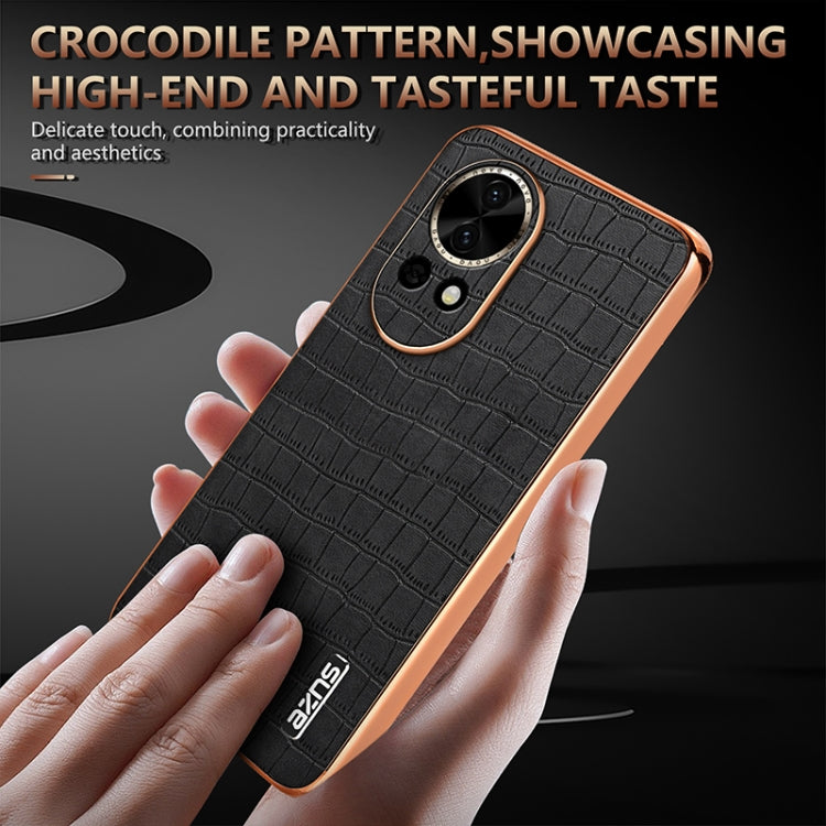 For Huawei nova 13 / nova 12 AZNS Electroplated Frame Crocodile Texture Full Coverage Phone Case(Brown)