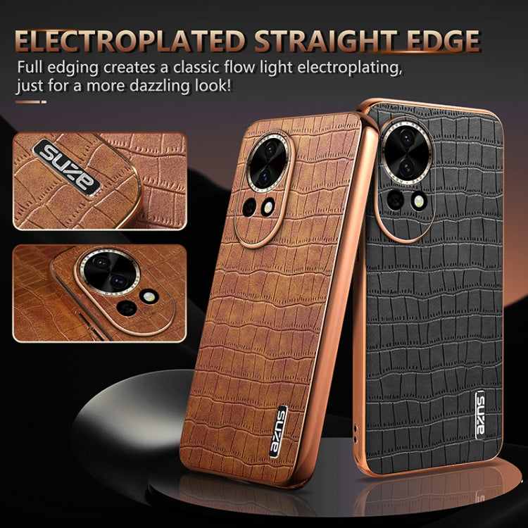 For Huawei nova 13 / nova 12 AZNS Electroplated Frame Crocodile Texture Full Coverage Phone Case(Green)
