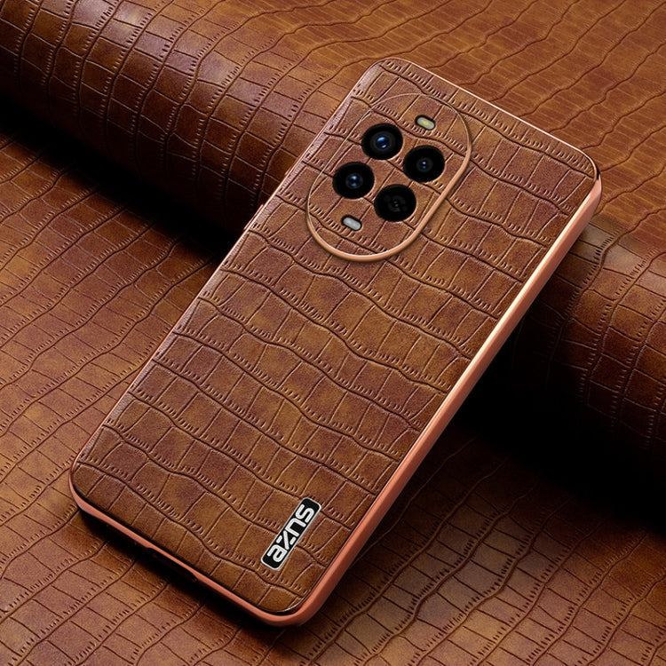For Huawei nova 13 Pro AZNS Electroplated Frame Crocodile Texture Full Coverage Phone Case(Brown)