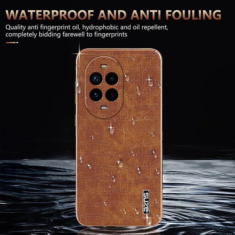 For Huawei nova 13 Pro AZNS Electroplated Frame Crocodile Texture Full Coverage Phone Case(Brown)