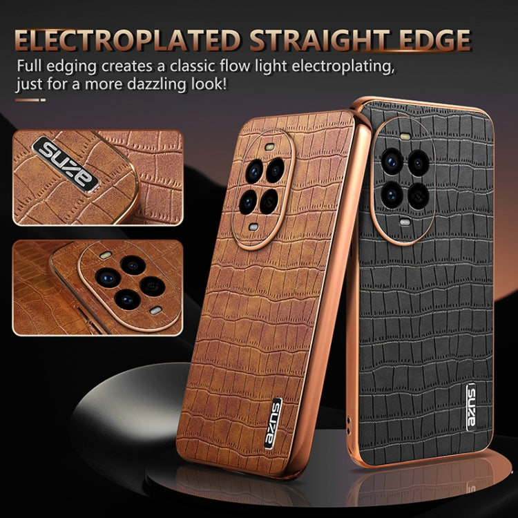 For Huawei nova 13 Pro AZNS Electroplated Frame Crocodile Texture Full Coverage Phone Case(White)