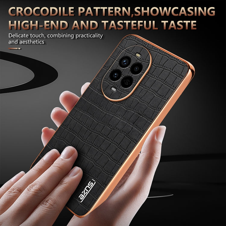 For Huawei nova 13 Pro AZNS Electroplated Frame Crocodile Texture Full Coverage Phone Case(White)