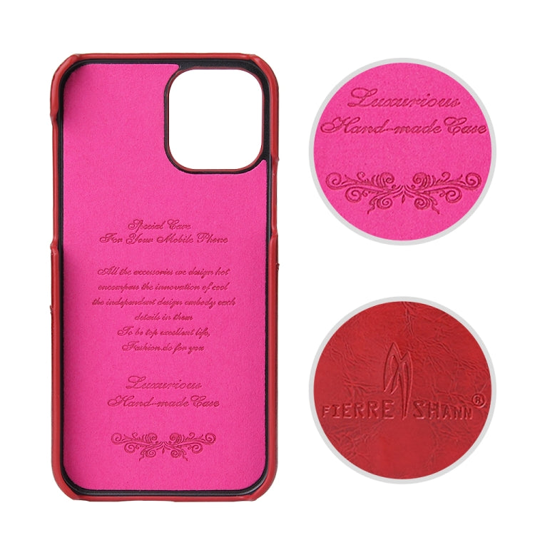 For iPhone 12 mini Fierre Shann Retro Oil Wax Texture PU Leather Case with Card Slots(Red)
