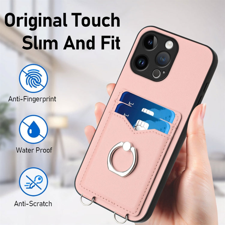 R20 Crossbody Rope Ring Card Holder Phone Case, For iPhone 15 Pro Max, For iPhone 15 Pro, For iPhone 15 Plus, For iPhone 15