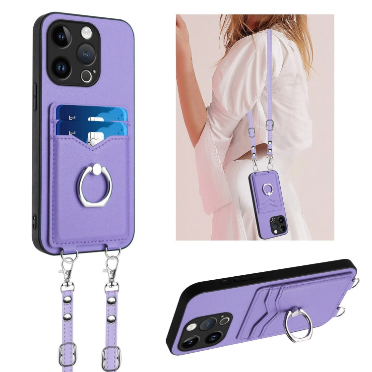 R20 Crossbody Rope Ring Card Holder Phone Case, For iPhone 15 Pro Max, For iPhone 15 Pro, For iPhone 15 Plus, For iPhone 15