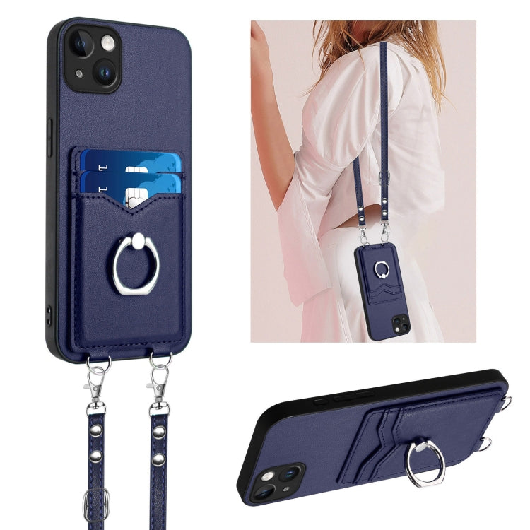 R20 Crossbody Rope Ring Card Holder Phone Case, For iPhone 15 Pro Max, For iPhone 15 Pro, For iPhone 15 Plus, For iPhone 15