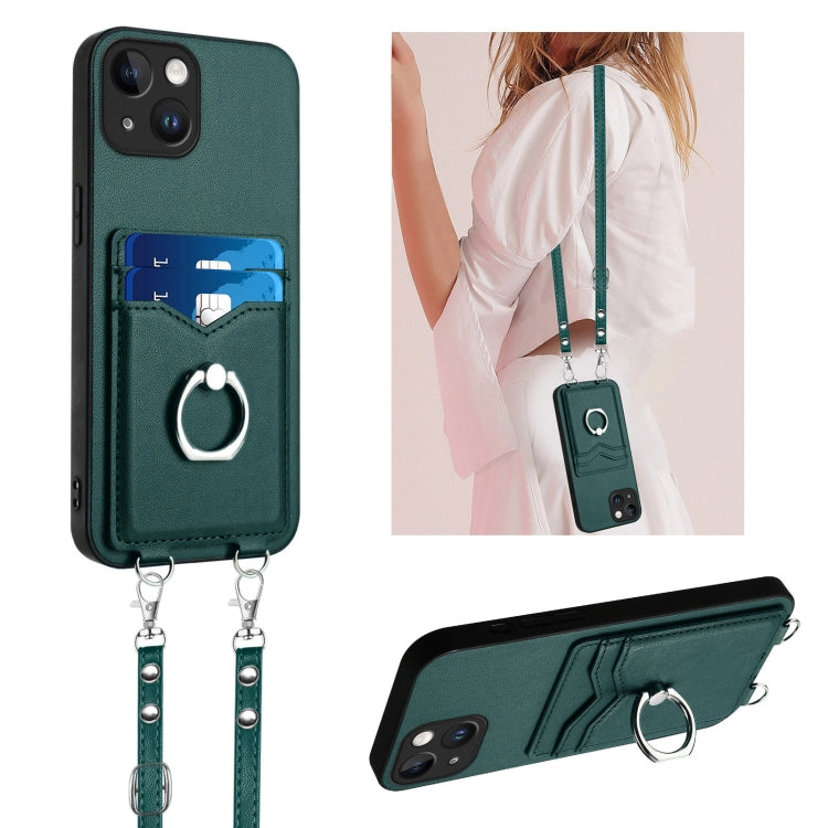 R20 Crossbody Rope Ring Card Holder Phone Case, For iPhone 15 Pro Max, For iPhone 15 Pro, For iPhone 15 Plus, For iPhone 15