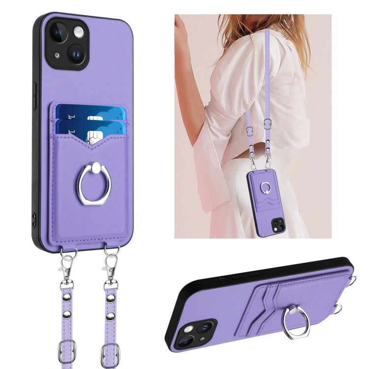 R20 Crossbody Rope Ring Card Holder Phone Case, For iPhone 15 Pro Max, For iPhone 15 Pro, For iPhone 15 Plus, For iPhone 15