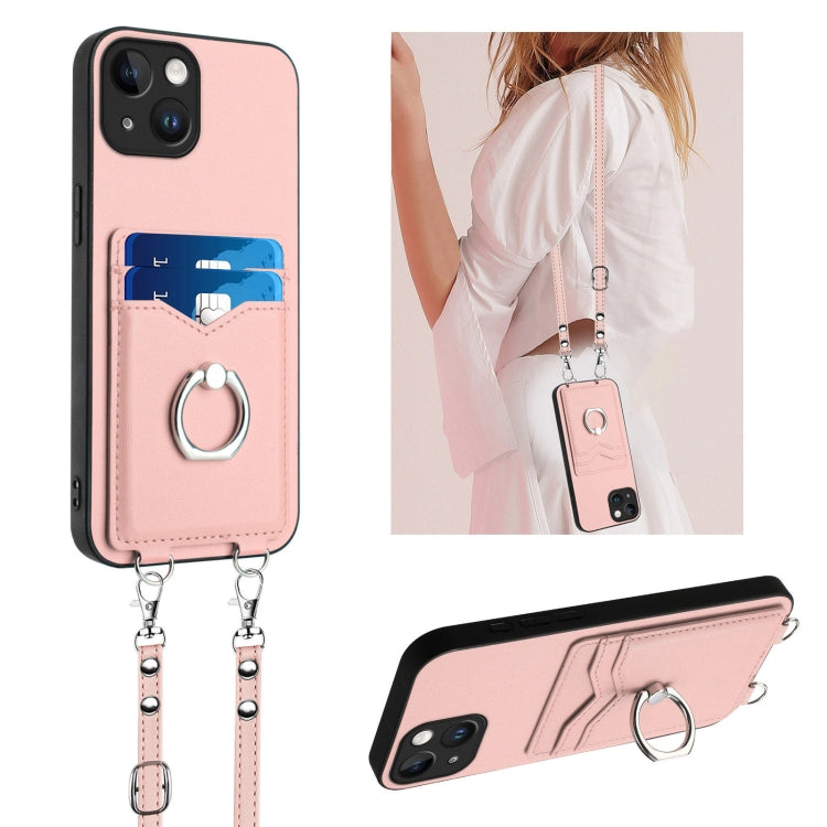 R20 Crossbody Rope Ring Card Holder Phone Case, For iPhone 14 Plus, For iPhone 14, For iPhone 14 Pro, For iPhone 14 Pro Max