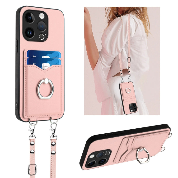 R20 Crossbody Rope Ring Card Holder Phone Case, For iPhone 14 Plus, For iPhone 14, For iPhone 14 Pro, For iPhone 14 Pro Max