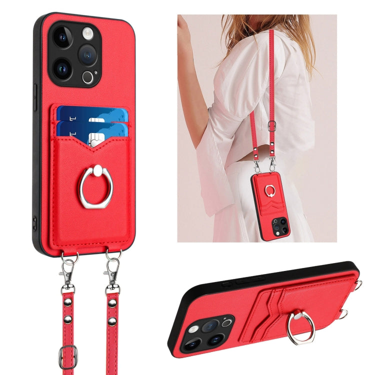 R20 Crossbody Rope Ring Card Holder Phone Case, For iPhone 14 Plus, For iPhone 14, For iPhone 14 Pro, For iPhone 14 Pro Max