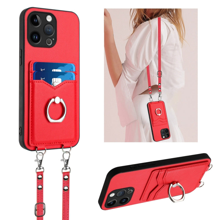 R20 Crossbody Rope Ring Card Holder Phone Case, For iPhone 14 Plus, For iPhone 14, For iPhone 14 Pro, For iPhone 14 Pro Max