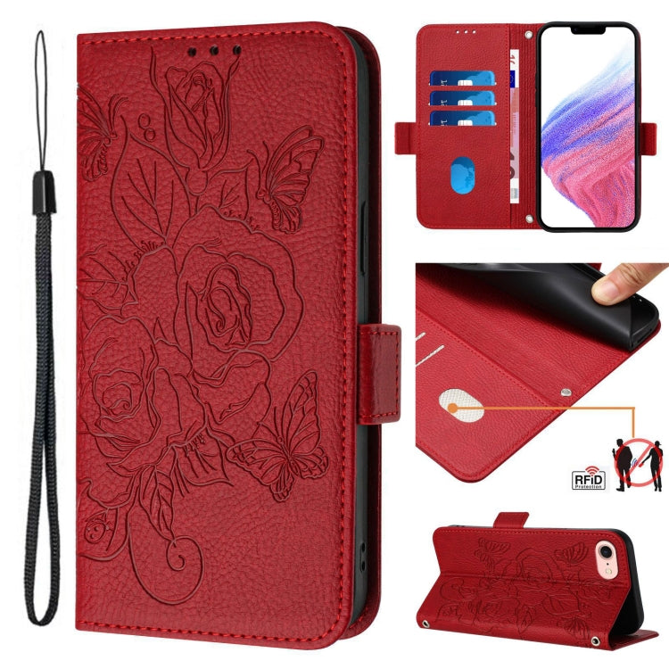 Embossed Rose RFID Anti-theft Leather Phone Case, For iPhone 14 Pro Max, For iPhone SE 2022 / SE 2020 / 8 / 7, For iPhone 13 Pro Max, For iPhone 13 Pro