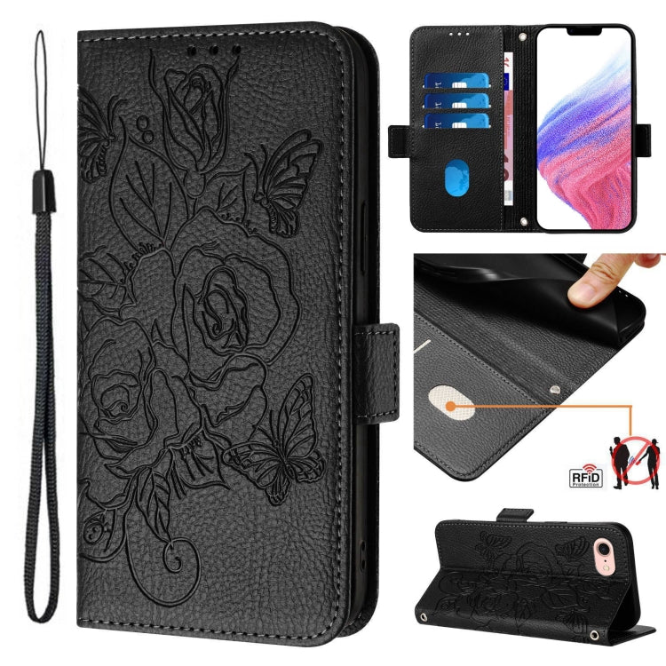 Embossed Rose RFID Anti-theft Leather Phone Case, For iPhone 14 Pro Max, For iPhone SE 2022 / SE 2020 / 8 / 7, For iPhone 13 Pro Max, For iPhone 13 Pro