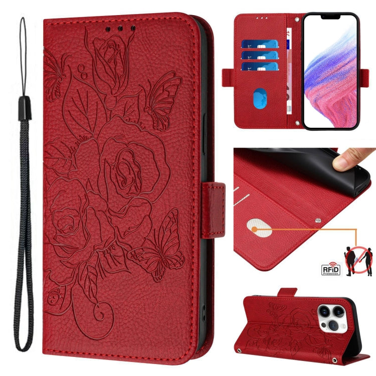 Embossed Rose RFID Anti-theft Leather Phone Case, For iPhone 14 Pro Max, For iPhone SE 2022 / SE 2020 / 8 / 7, For iPhone 13 Pro Max, For iPhone 13 Pro