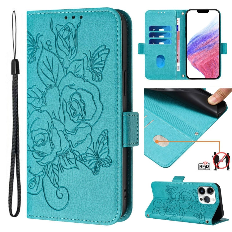 Embossed Rose RFID Anti-theft Leather Phone Case, For iPhone 14 Pro Max, For iPhone SE 2022 / SE 2020 / 8 / 7, For iPhone 13 Pro Max, For iPhone 13 Pro