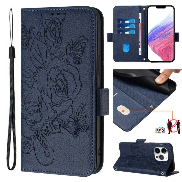Embossed Rose RFID Anti-theft Leather Phone Case, For iPhone 14 Pro Max, For iPhone SE 2022 / SE 2020 / 8 / 7, For iPhone 13 Pro Max, For iPhone 13 Pro