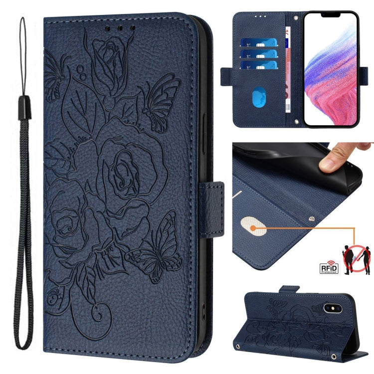 Embossed Rose RFID Anti-theft Leather Phone Case, For iPhone XR, For iPhone XS Max, For iPhone 8 Plus / 7 Plus