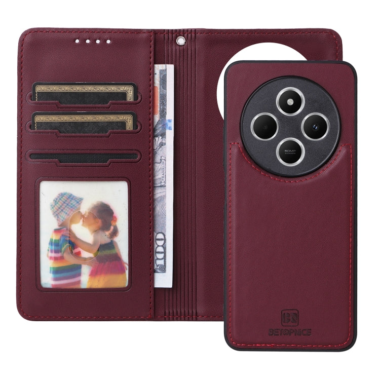 For Redmi 14C 4G BETOPNICE BN-005 2 in 1 Detachable Imitate Genuine Leather Phone Case(Wine Red)