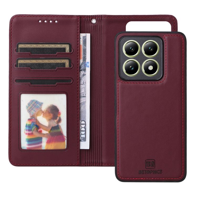 For Xiaomi 14T BETOPNICE BN-005 2 in 1 Detachable Imitate Genuine Leather Phone Case(Wine Red)