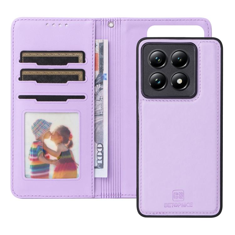 For Xiaomi 14T Pro BETOPNICE BN-005 2 in 1 Detachable Imitate Genuine Leather Phone Case(Light Purple)