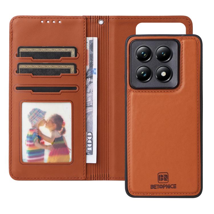 For Xiaomi 14T Pro BETOPNICE BN-005 2 in 1 Detachable Imitate Genuine Leather Phone Case(Brown)