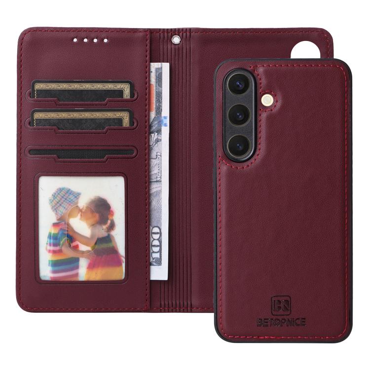 For Galaxy S25 5G BETOPNICE BN-005 2 in 1 Detachable Imitate Genuine Leather Phone Case(Wine Red)