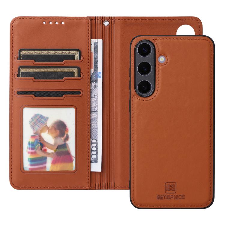 For Galaxy S25+ 5G BETOPNICE BN-005 2 in 1 Detachable Imitate Genuine Leather Phone Case(Brown)