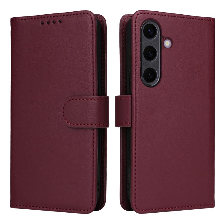 For Galaxy S25+ 5G BETOPNICE BN-005 2 in 1 Detachable Imitate Genuine Leather Phone Case(Wine Red)