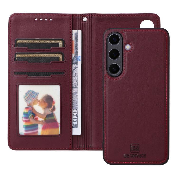 For Galaxy S25+ 5G BETOPNICE BN-005 2 in 1 Detachable Imitate Genuine Leather Phone Case(Wine Red)