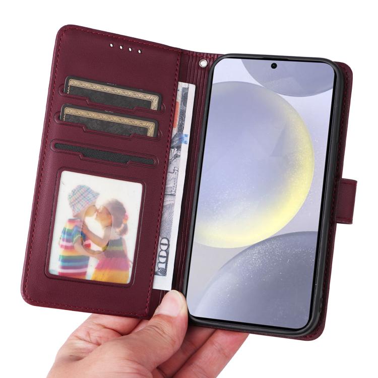 For Galaxy S25+ 5G BETOPNICE BN-005 2 in 1 Detachable Imitate Genuine Leather Phone Case(Wine Red)
