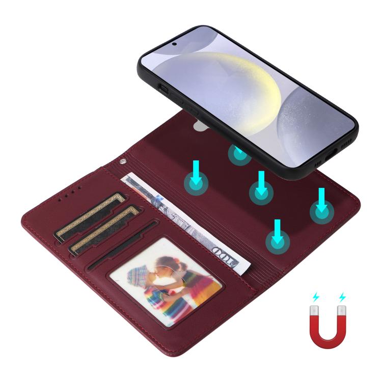 For Galaxy S25+ 5G BETOPNICE BN-005 2 in 1 Detachable Imitate Genuine Leather Phone Case(Wine Red)