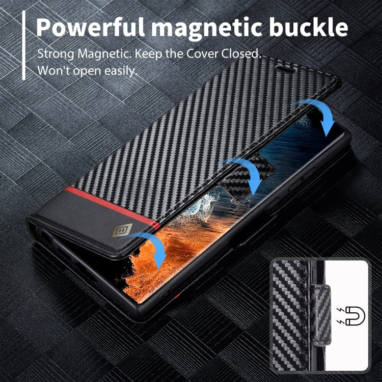 For Samsung Galaxy S25 Ultra 5G LC.IMEEKE Carbon Fiber Leather Phone Case(Horizontal Black)