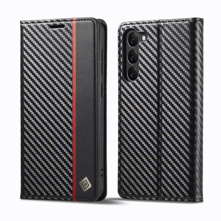 For Samsung Galaxy S25+ 5G LC.IMEEKE Carbon Fiber Leather Phone Case(Vertical Black)