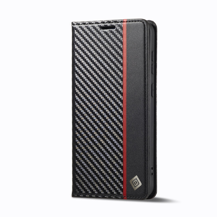 For Samsung Galaxy S25+ 5G LC.IMEEKE Carbon Fiber Leather Phone Case(Vertical Black)
