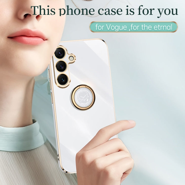 For Samsung Galaxy S25+ 5G XINLI Straight Edge 6D Electroplate TPU Phone Case with Ring Holder(Pink)
