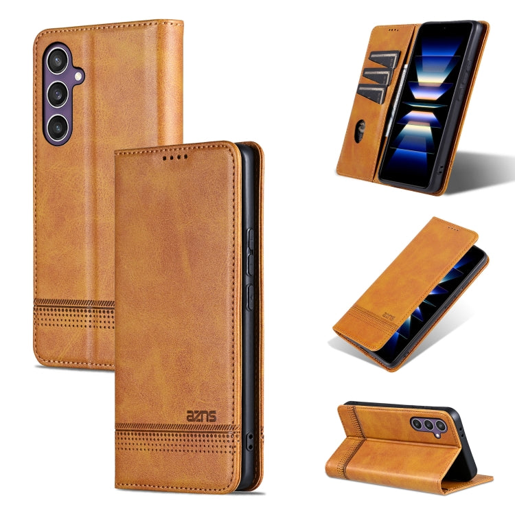 For Samsung Galaxy A36 5G AZNS Magnetic Calf Texture Flip Leather Phone Case(Light Brown)