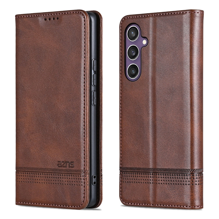 For Samsung Galaxy A36 5G AZNS Magnetic Calf Texture Flip Leather Phone Case(Dark Brown)