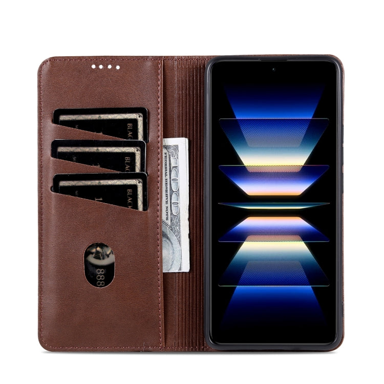 For Samsung Galaxy A36 5G AZNS Magnetic Calf Texture Flip Leather Phone Case(Dark Brown)