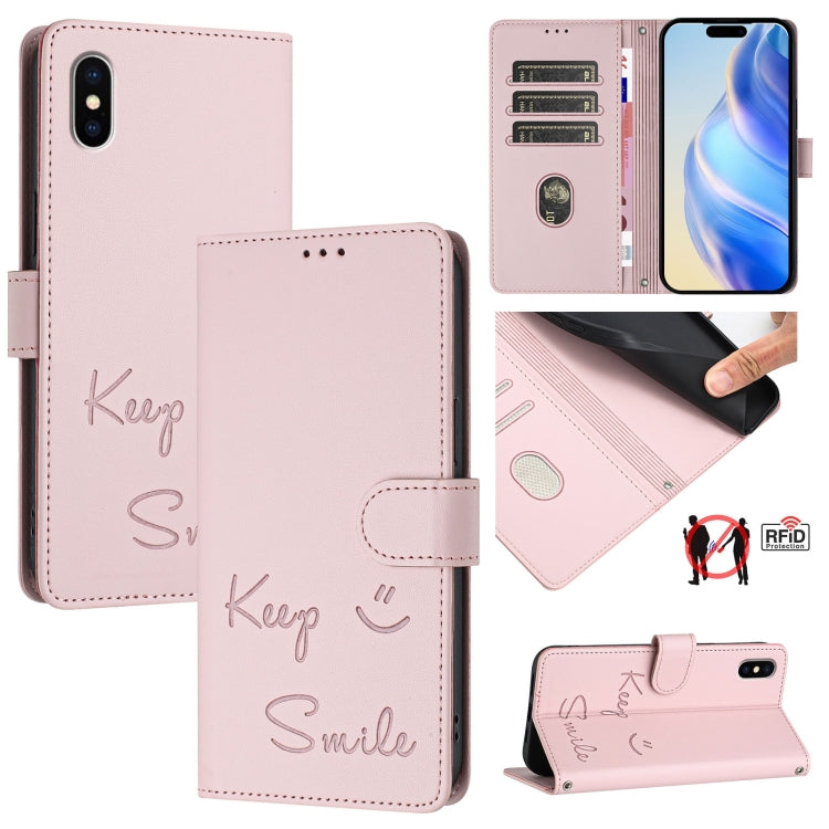Smile Embossing RFID Leather Phone Case, For iPhone X / XS, For iPhone XR, For iPhone XS Max, For iPhone 8 Plus / 7 Plus