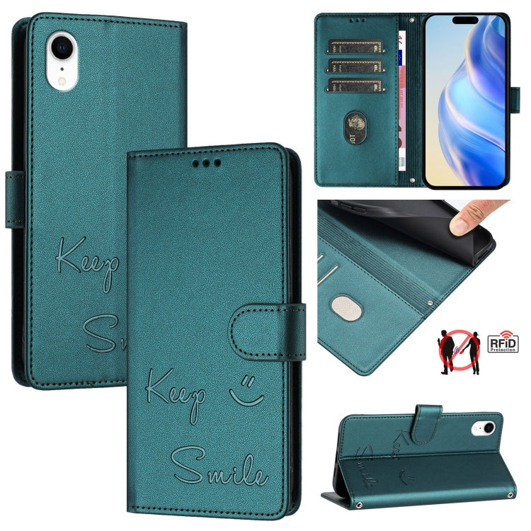 Smile Embossing RFID Leather Phone Case, For iPhone X / XS, For iPhone XR, For iPhone XS Max, For iPhone 8 Plus / 7 Plus