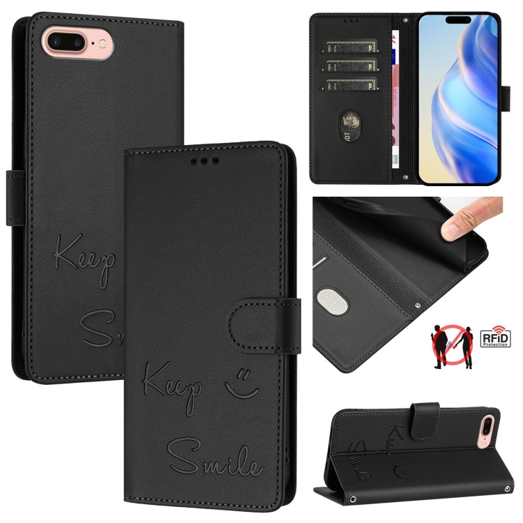 Smile Embossing RFID Leather Phone Case, For iPhone X / XS, For iPhone XR, For iPhone XS Max, For iPhone 8 Plus / 7 Plus