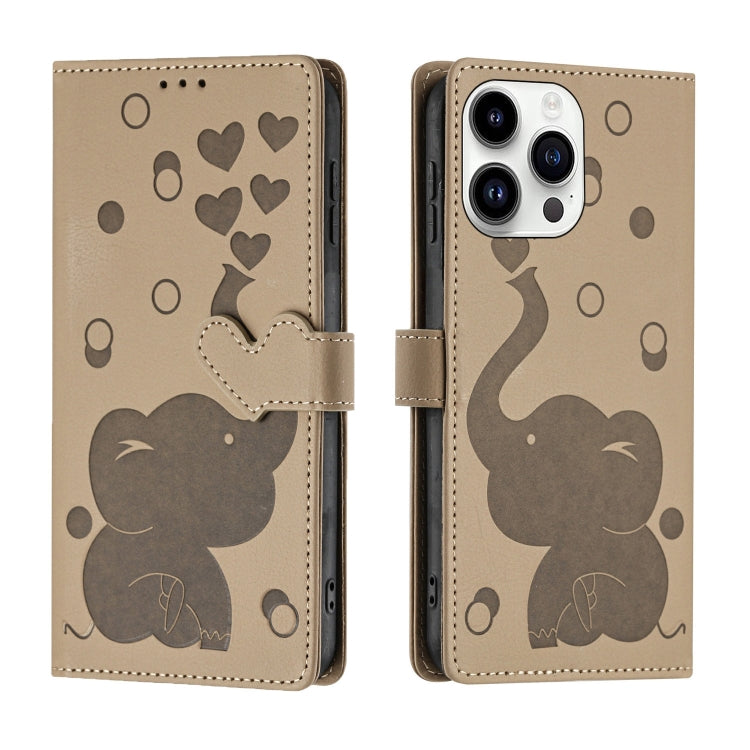 Cartoon Elephant Embossed Leather Phone Case, For iPhone 16 Pro Max, For iPhone 16 Pro, For iPhone 16 Plus, For iPhone 16
